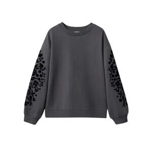 Mango Kids' Velvet Details Print Sweatshirt Charcoal 13-14